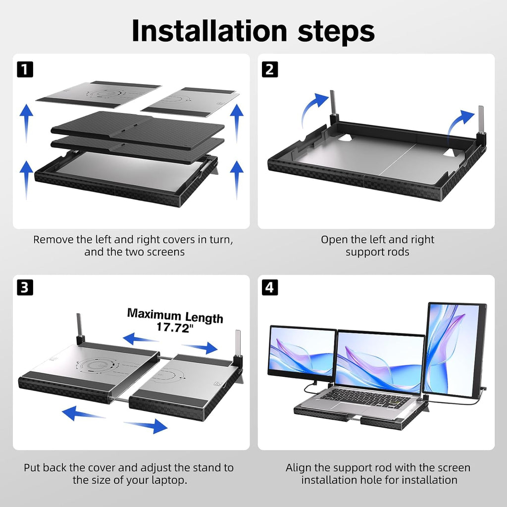 Laptop Screen Extender - 14' Triple Portable Monitor 360 Degrees Rotation IPS FHD 1080P Detachable Screen with Stand for Windows/MacChrome