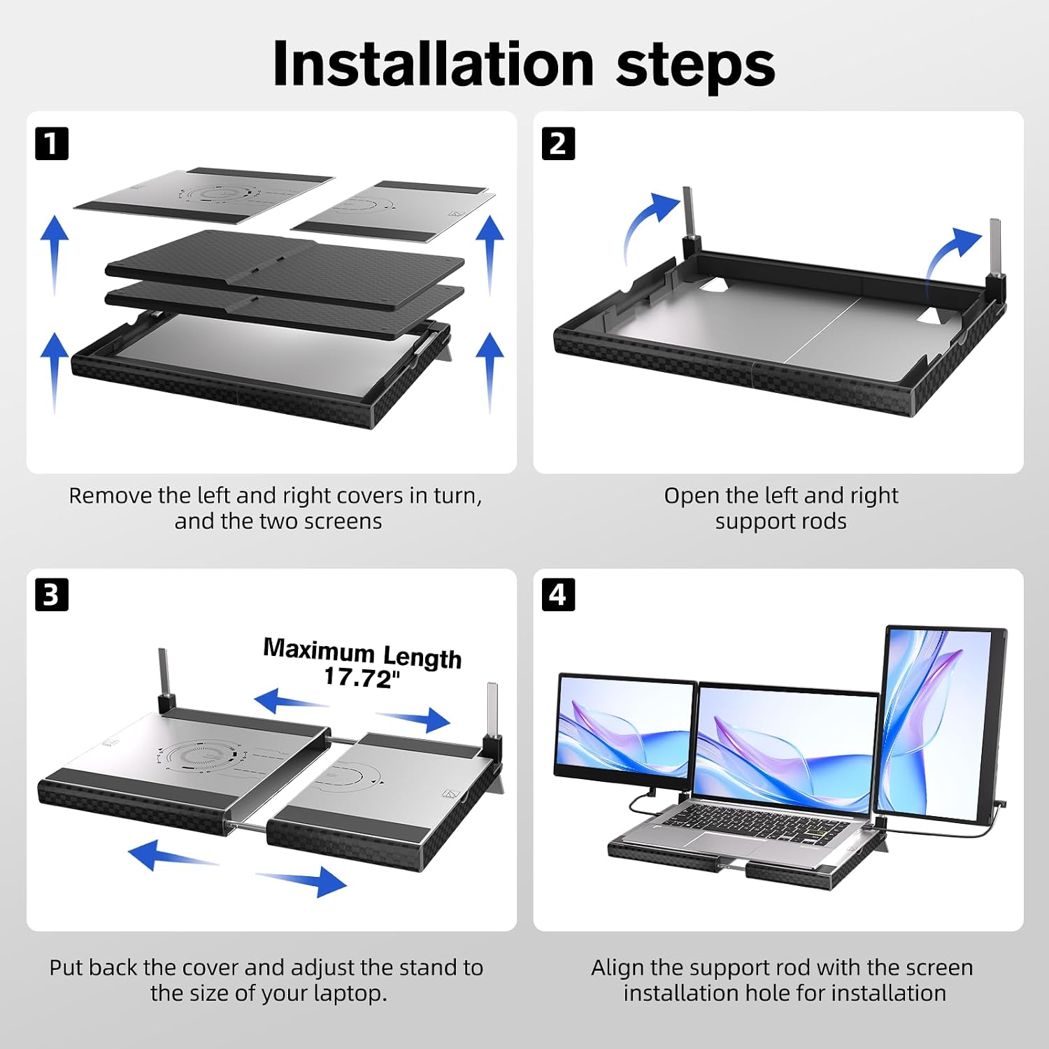 Laptop Screen Extender - 14' Triple Portable Monitor 360 Degrees Rotation IPS FHD 1080P Detachable Screen with Stand for Windows/MacChrome
