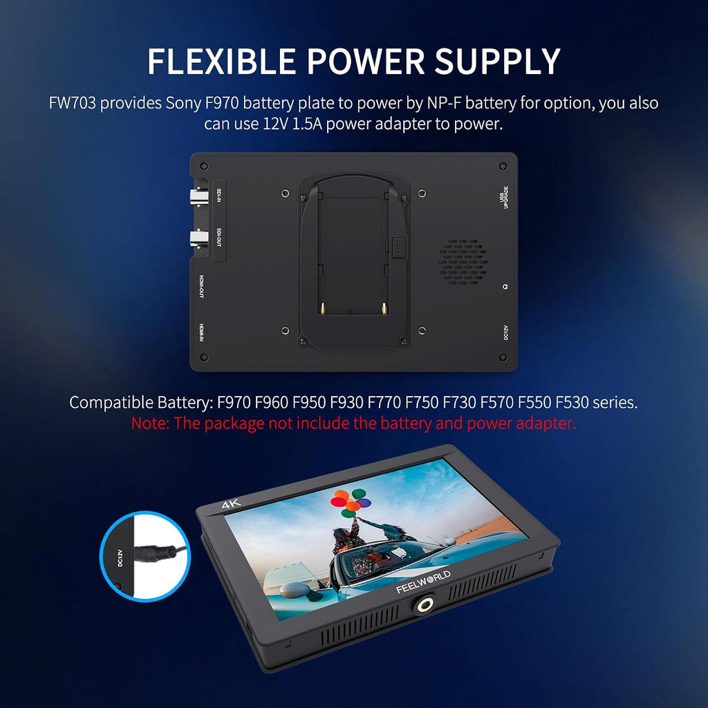 FEELWORLD FW703 7 Inch 450nit IPS 3G SDI 4K HDMI DSLR Monitor Full HD 1920x1200 On Camera Field Monitor with Histogram for Stabilizer Cameras Rig
