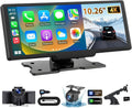 10.26' Wireless CarPlay Screen for Car: 4K Dash Cam & 1080P Backup Camera, Portable Touchscreen Car Stereo for Apple Carplay & Android Auto, GPS Navigation, Mirror Link BT FM Voice Control (ADAS)