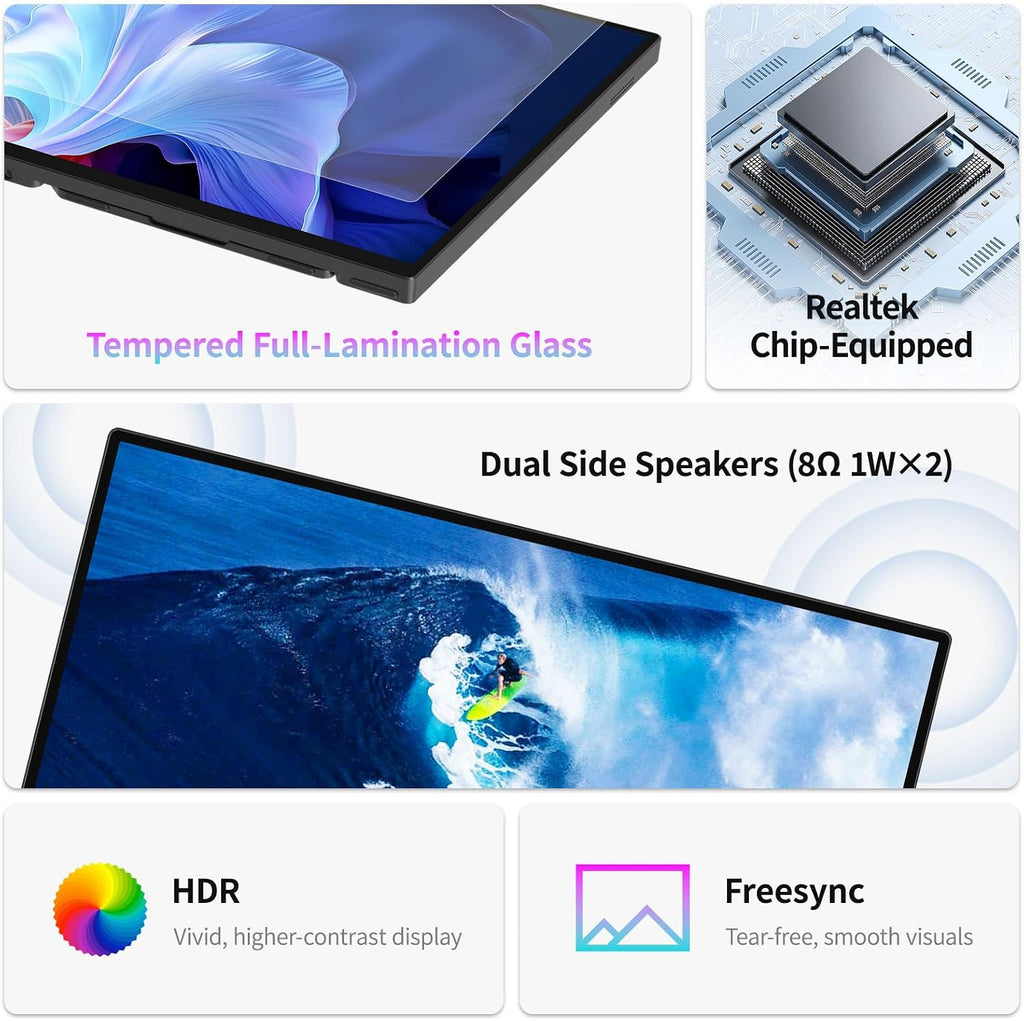 Intehill 16' 120Hz Touchscreen Portable Monitor, Portable Gaming Monitor w/Stand & Speakers, 16:10 Display with Full Laminated Tempered Glass, Touch Screen Travel Monitor for Laptop, T16PB (Black)