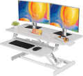 JOY worker Standing Desk Converter, 35' Wide Height Adjustable Sit Stand Up Desk Riser with Keyboard Tray, Desktop Workstation Riser for Home Office Computer Laptop, Particle Board, White
