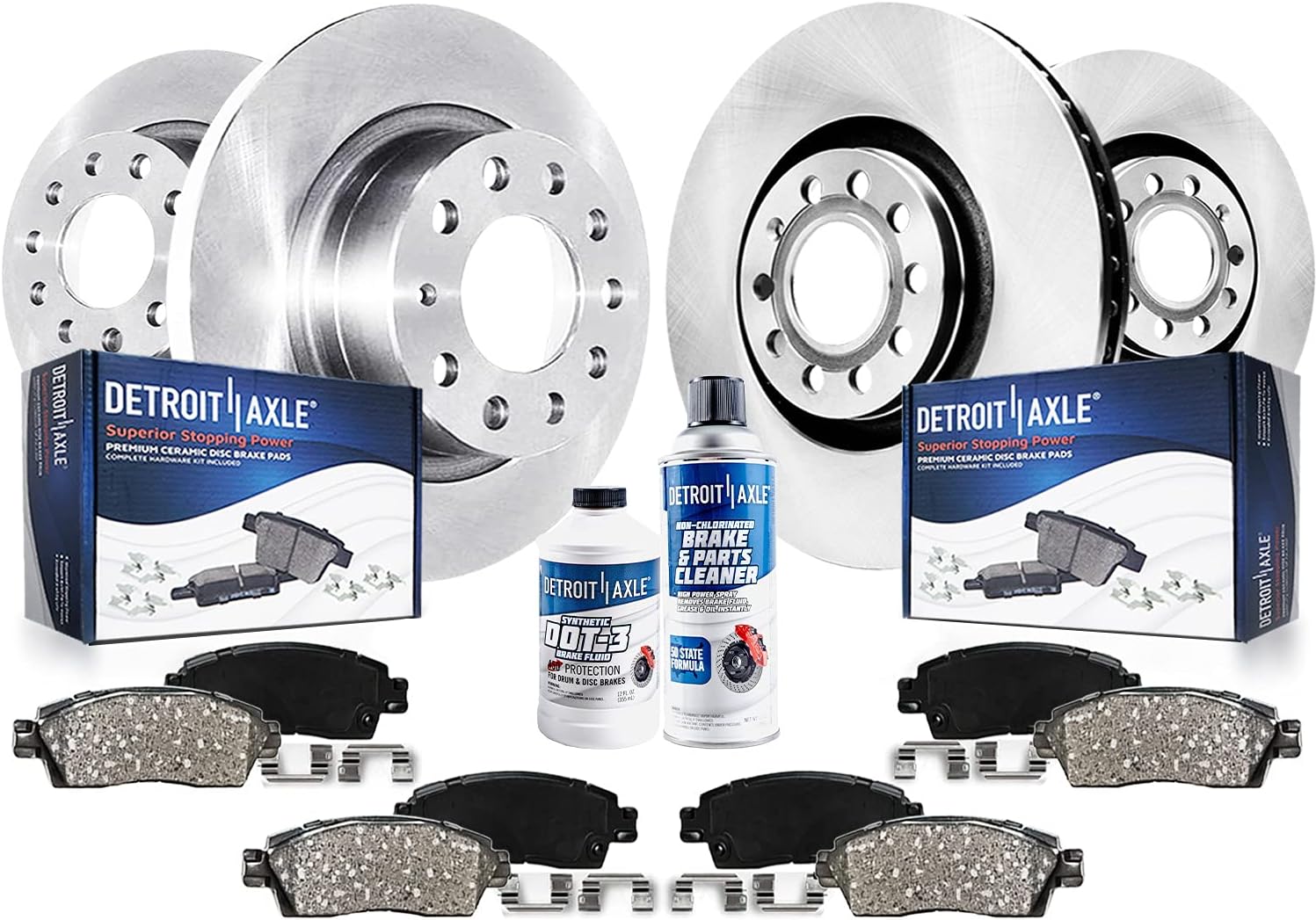 Detroit Axle - Brake Kit for 15-20 Volkswagen Passat, 12.28'' inch Front and 10.70'' inch Rear Disc Brake Rotors Ceramic Brake Pads w/Hardware Replacement