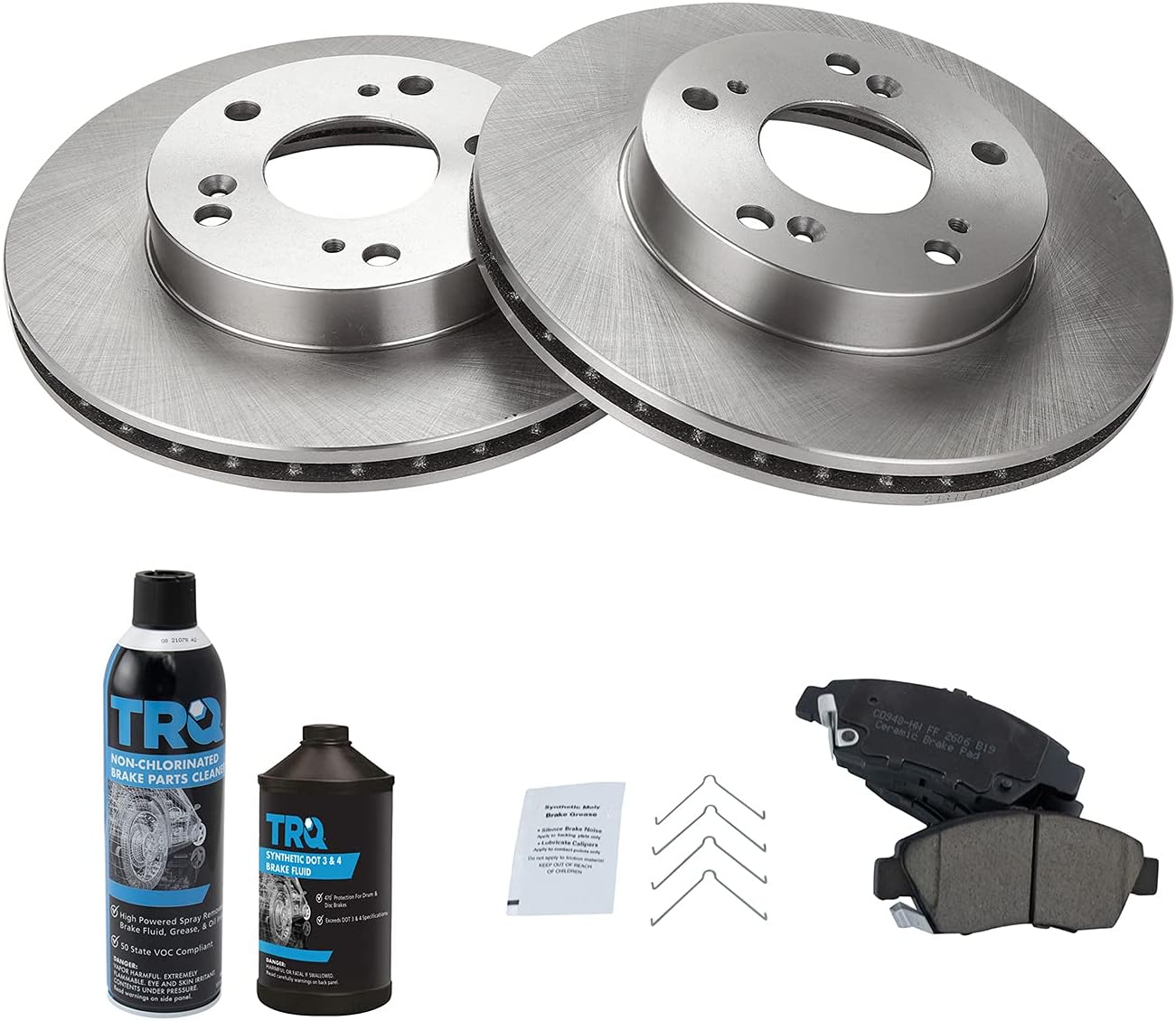 TRQ Front Brake Pad & Rotor Kit, with Chemical Kit Ceramic Compatible with 2002-2006 Acura RSX 2006-2011 Honda Civic 2011-2015 CR-Z
