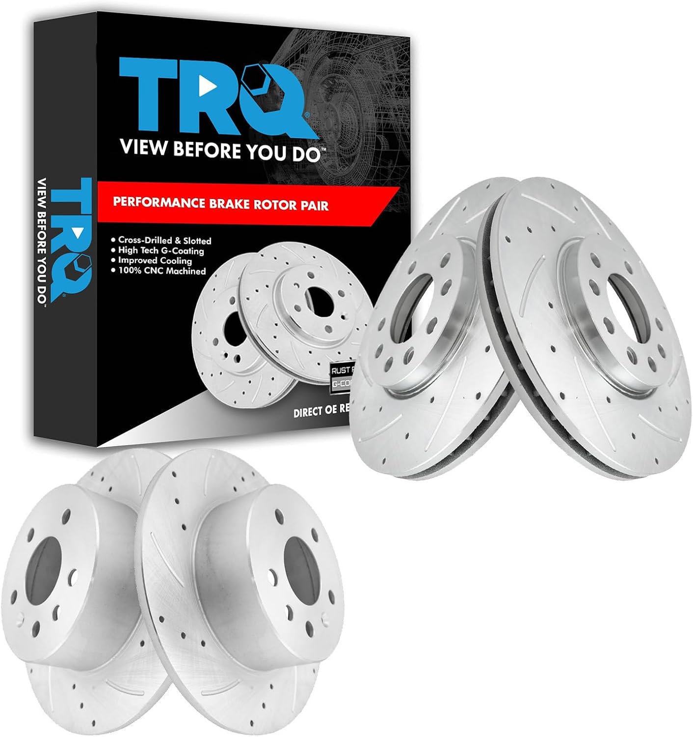 TRQ Front Rear Performance Drilled Slotted Zinc Coated Rotor Kit Compatible with Saab Saturn