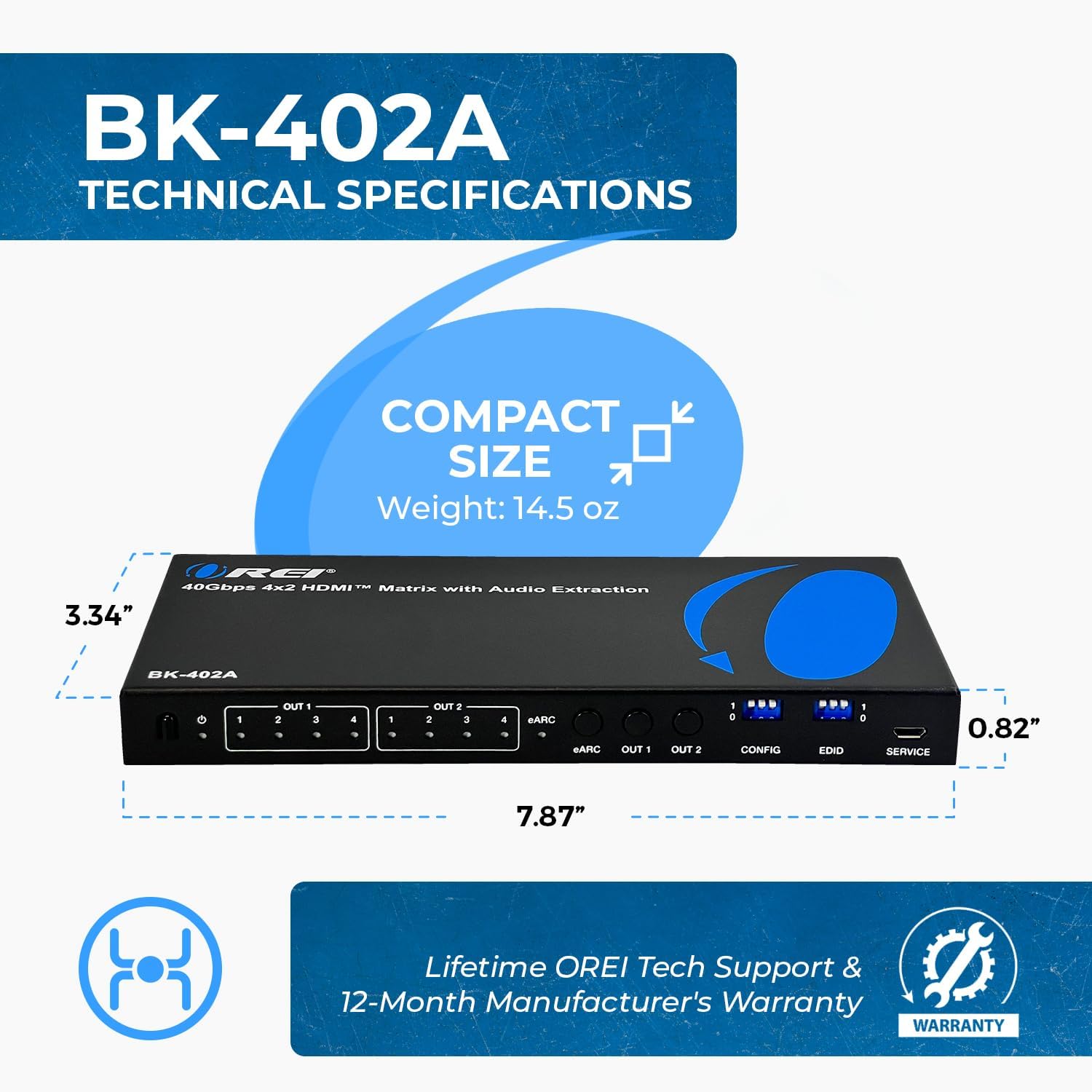 OREI 8K 4x2 HDMI Matrix Switch – 40Gbps HDMI 2.1, Audio Extraction, eARC, Downscaling, EDID Management (BK-402A)