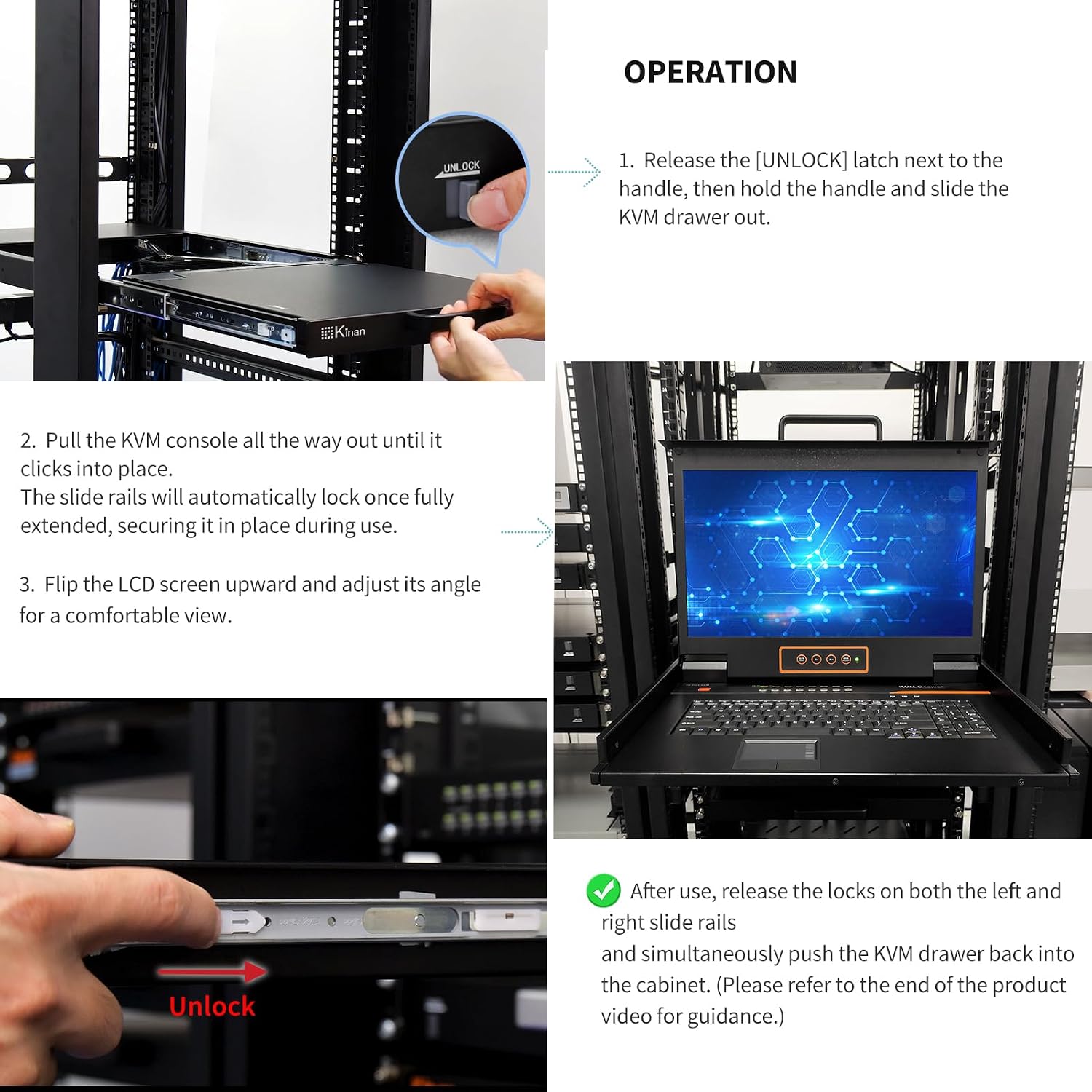 16 Port HDMI Rack Mount KVM Console 17.3-Inch 1080P with HDMI KVM Cables, Standard 1U Height KVM Switch Drawer+ Rackmount Monitor+ Keyboard+Touchpad, OSD/Hotkey/Button Switching, Fits 19'' Rack