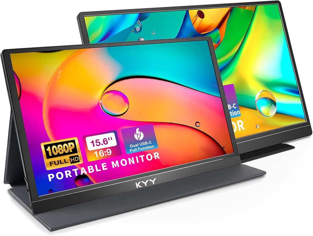 KYY 15.6'' Portable Monitor Bundle [K3-1 & K3-2] 1080P FHD USB-C Laptop Display w/Smart Cover & Dual Speakers, for Laptop PC Phone PS4 Xbox Switch