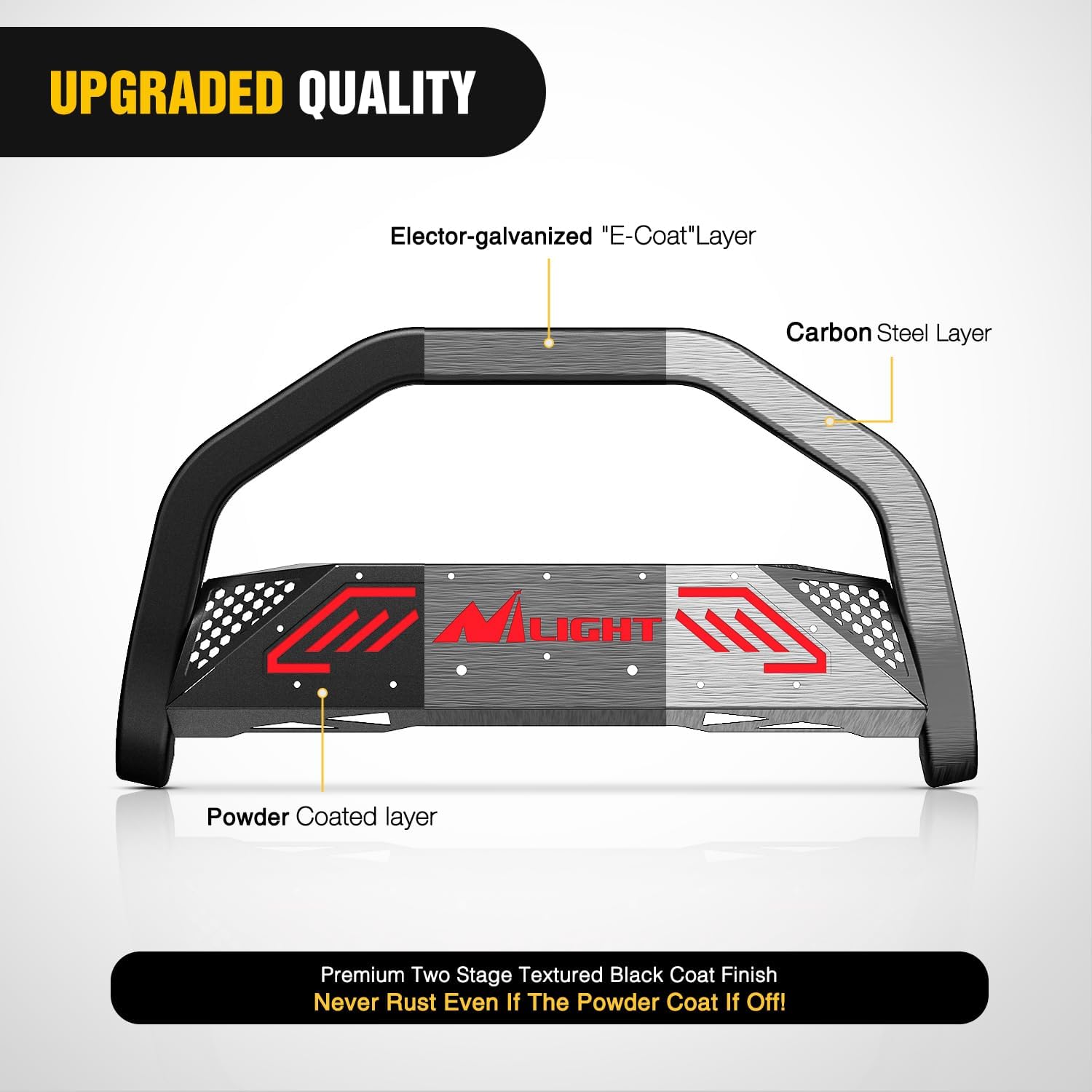 Nilight Bull Bar&License Plate Hole with LED Light Bar Compatible with Ford Ranger 2019 2020 2021 2022 2023 2024 2025 2026 Truck Brush Guard, Front Bumper Push Bar w/Grille Skid Plate Light Mount