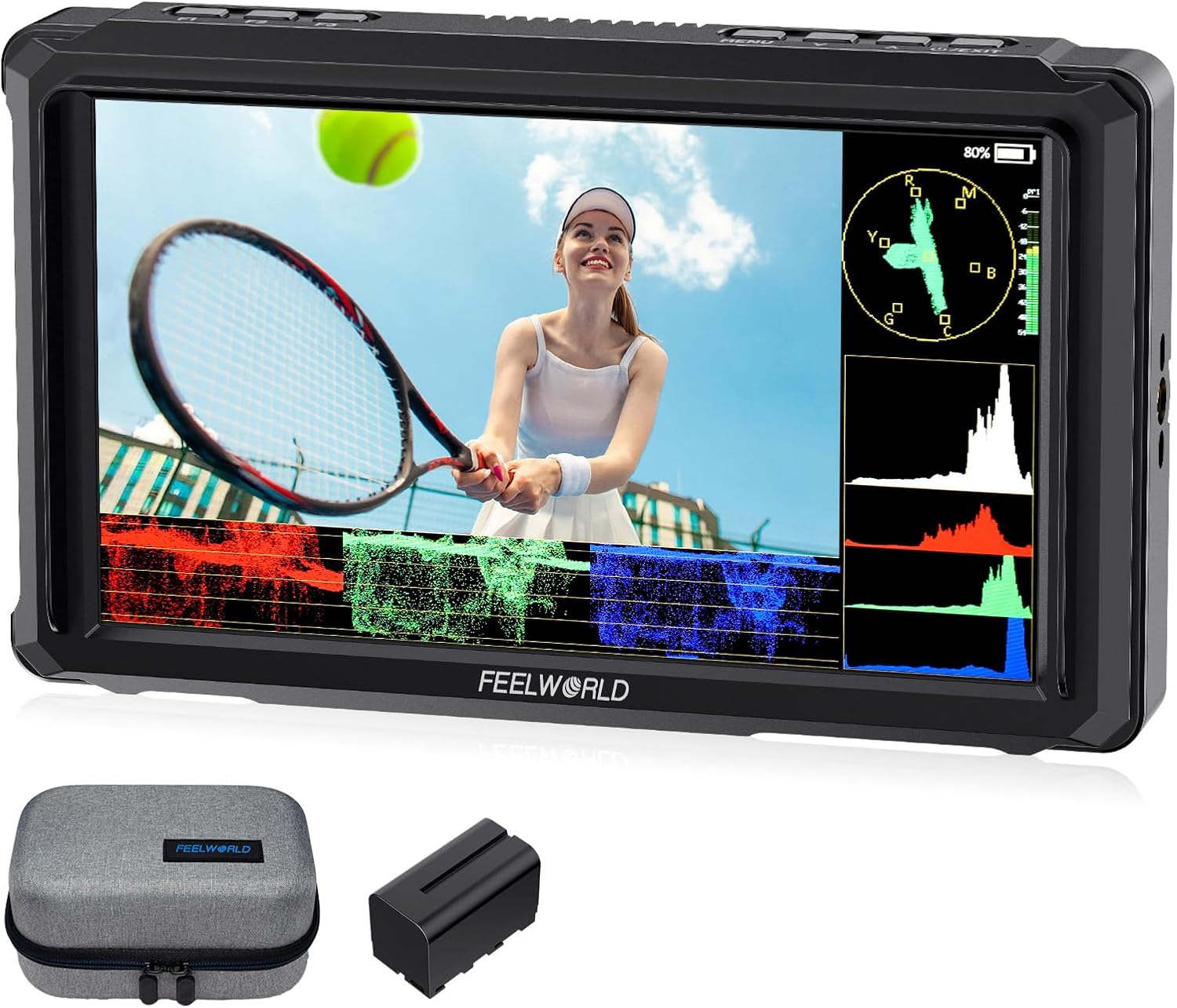 FEELWORLD FW568 PRO 6 Inch 1200nit High Bright Camera DSLR Field Monitor with F750 4400mAh Battery and Bag, Custom 3D LUT Camera Monitor 4K 60Hz HDMI in Out Waveform Monitoring Lightweight