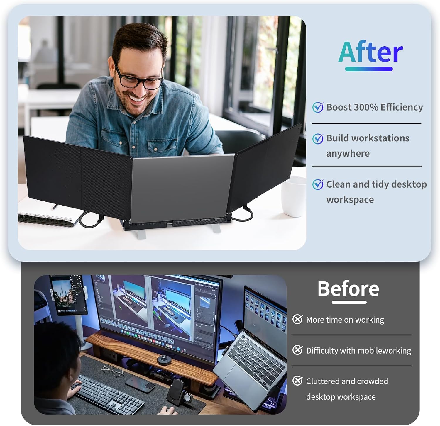 POTTMACEE 14' Laptop Screen Extender & H5-M USB Video Transmission Cable, Data to Video Signal Conversion Cable Portable Triple Monitor, Compatible with M1/M2/M3 MacBook