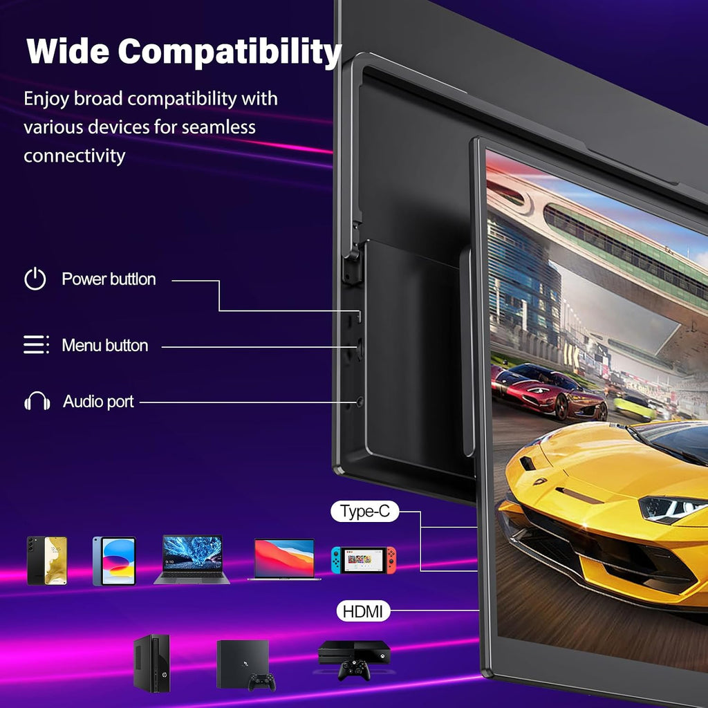 InnoView Portable Monitor 15.6' +16' Portable Monitor for Laptop with Protective Sleeve Built-in 90° Adjustable Stand USB C HDMI Ultra-Slim Portable Laptop Monitor for MacBook Phone PS4/5 Xbox Switch