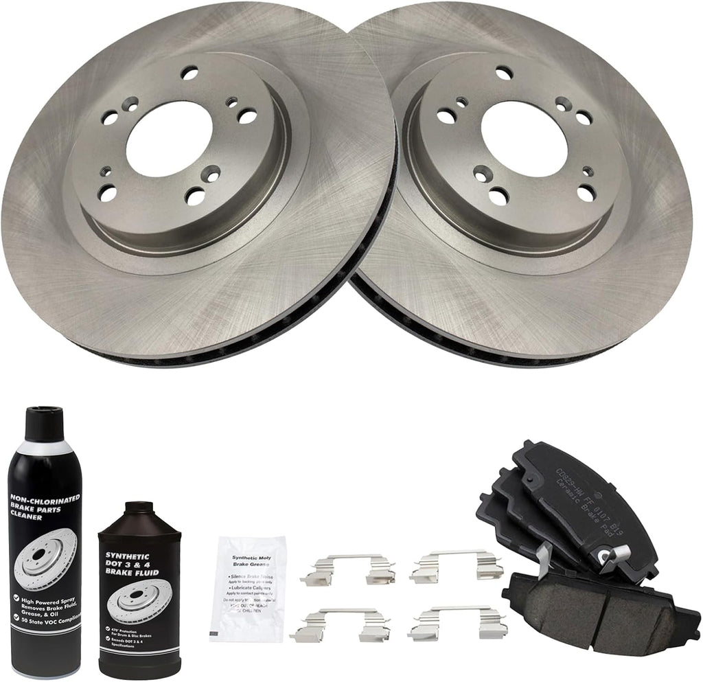 TRQ Front Brake Pad & Rotor Kit, with Chemical Kit Ceramic Compatible with 2002-2006 Acura RSX 2006-2011 Honda Civic