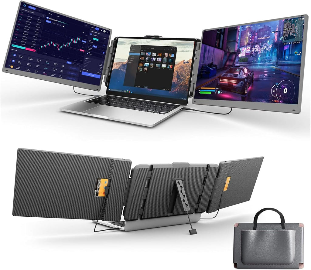 15.6' Triple Laptop Screen Extender, FHD IPS Multi Screen Extender with USB-C/USB-A, One Cable Connection Laptop Monitor Extender 12-16 Inch Laptops,Fits All Laptops