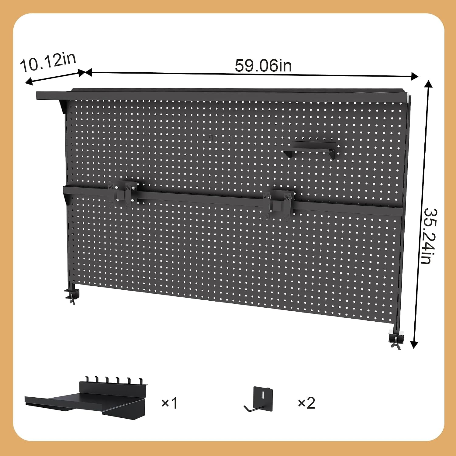 Clamp-On Metal Desk Pegboard with Dual Monitor Stand–No Drilling Needed! 59x35 Inch Steel Privacy Panel with Hooks & Movable Partition, Peg Board Wall Organizer for Gaming & Office