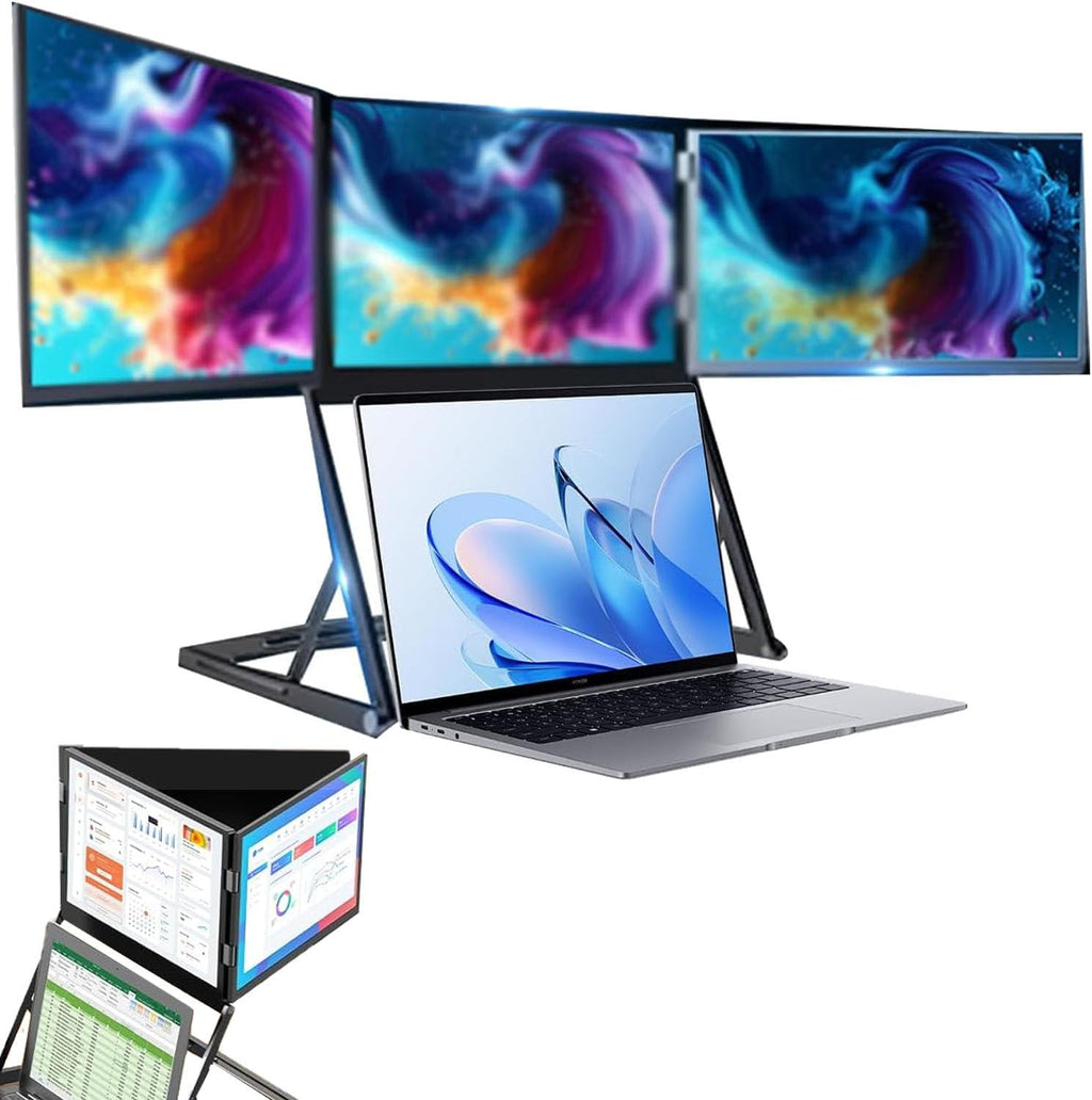 15.6portable Foldable Triple Monitor,Three Independent Screens Support Simultaneous Tasks, Compatible with Windows, Mac with 360° Rotation Adjustable Viewing Angles