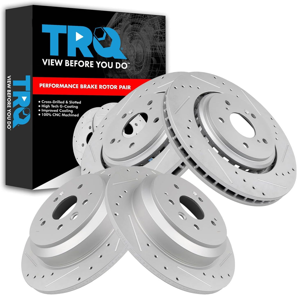 TRQ Performance Front and Rear Brake Rotor Set G Coated Drilled and Slotted Compatible with 2014-2016 Acura MDX