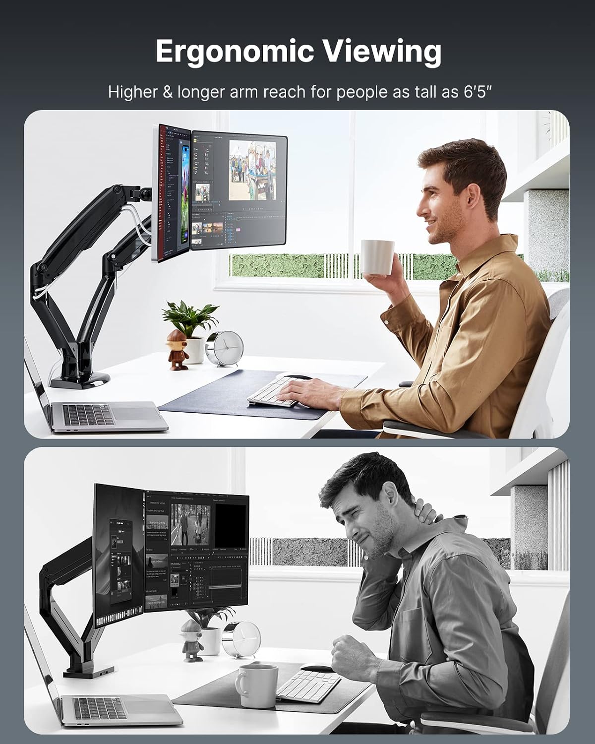 HUANUO Dual Monitor Stand for 13 to 35 inch, Steel Monitor Mount Reinforcement Plate for Thin, Glass and Other Fragile Tabletop