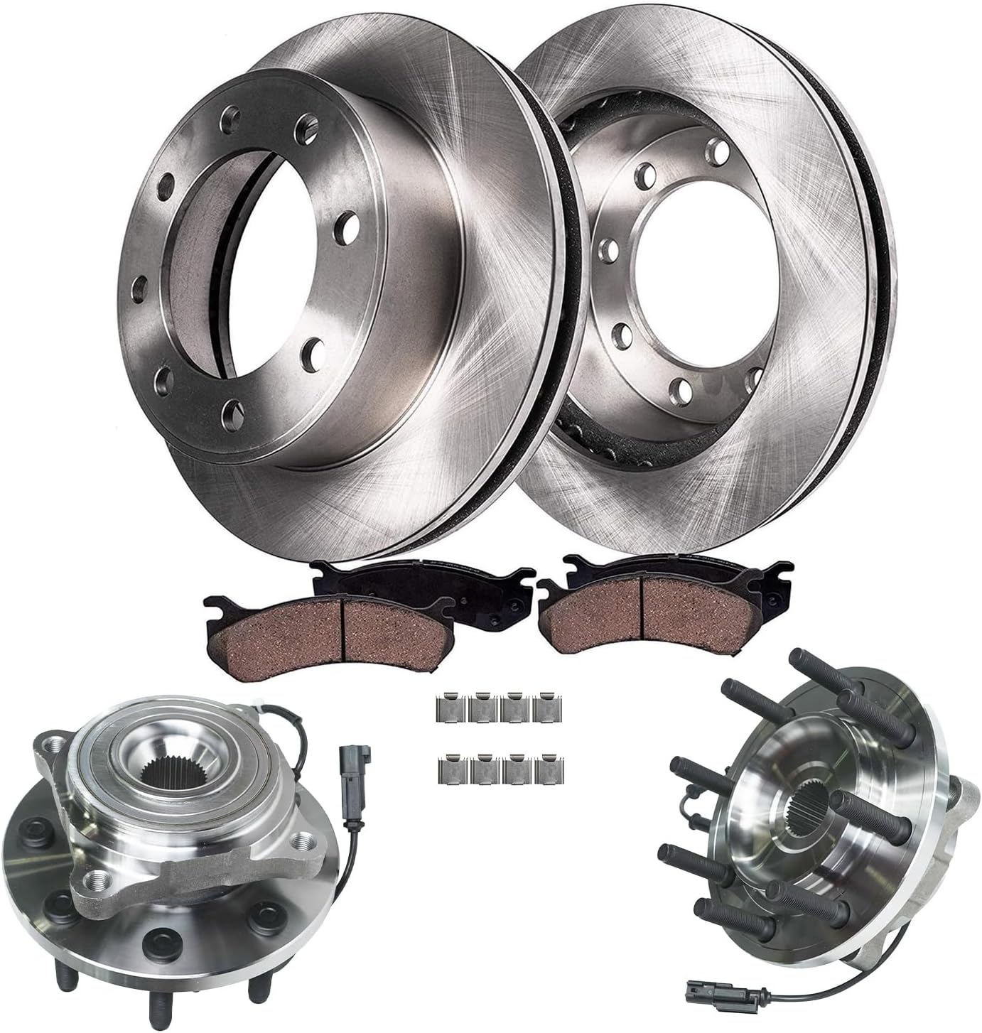 Detroit Axle - 4WD Front Brake Kit for 2009 2010 Dodge Ram 2500 3500, 2011 Ram 2500 3500, Truck Disc Brake Rotors Ceramic Brakes Pads Wheel Bearing Hubs Assembly Replacement