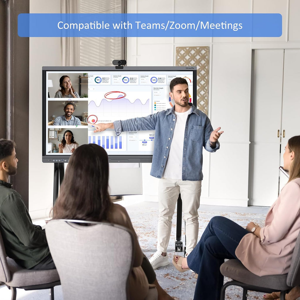 Shiarffe X5 Smart Board 55 Inch 4K Interactive Whiteboard 8GB RAM + 128GB Storage, All-in-One Touchscreen Monitor Built-in Speaker for Classroom Hybrid Work (Board Only)