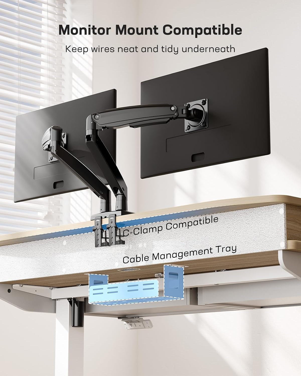 HUANUO 48 x 30 inch Electric Standing Desk with 4 Drawers, Adjustable Height Sit Stand Home Office Desk with Two Tiers, Ergonomic Adjustable Stand up Desk C-Clamp Monitor Mount Compatible, Natural