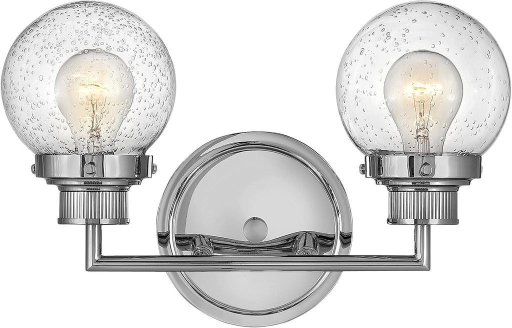 Hinkley Poppy 5932CM Small Two Light Bathroom Vanity Fixture, Mid-Century Modern, Clear Seedy Glass Globe, Chrome