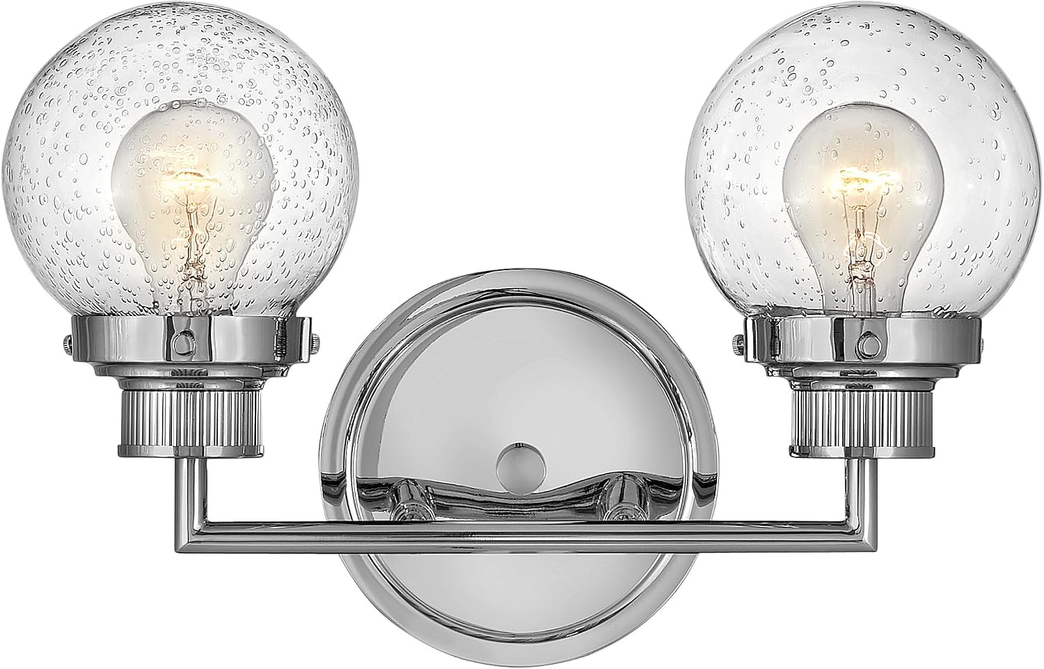 Hinkley Poppy 5932CM Small Two Light Bathroom Vanity Fixture, Mid-Century Modern, Clear Seedy Glass Globe, Chrome