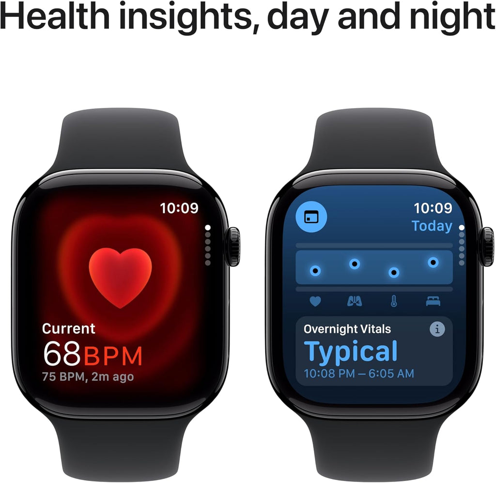 Apple Watch Series 10 [GPS, 46mm] - Jet Black Aluminum Case with Black Sport Band, M/L (Renewed)