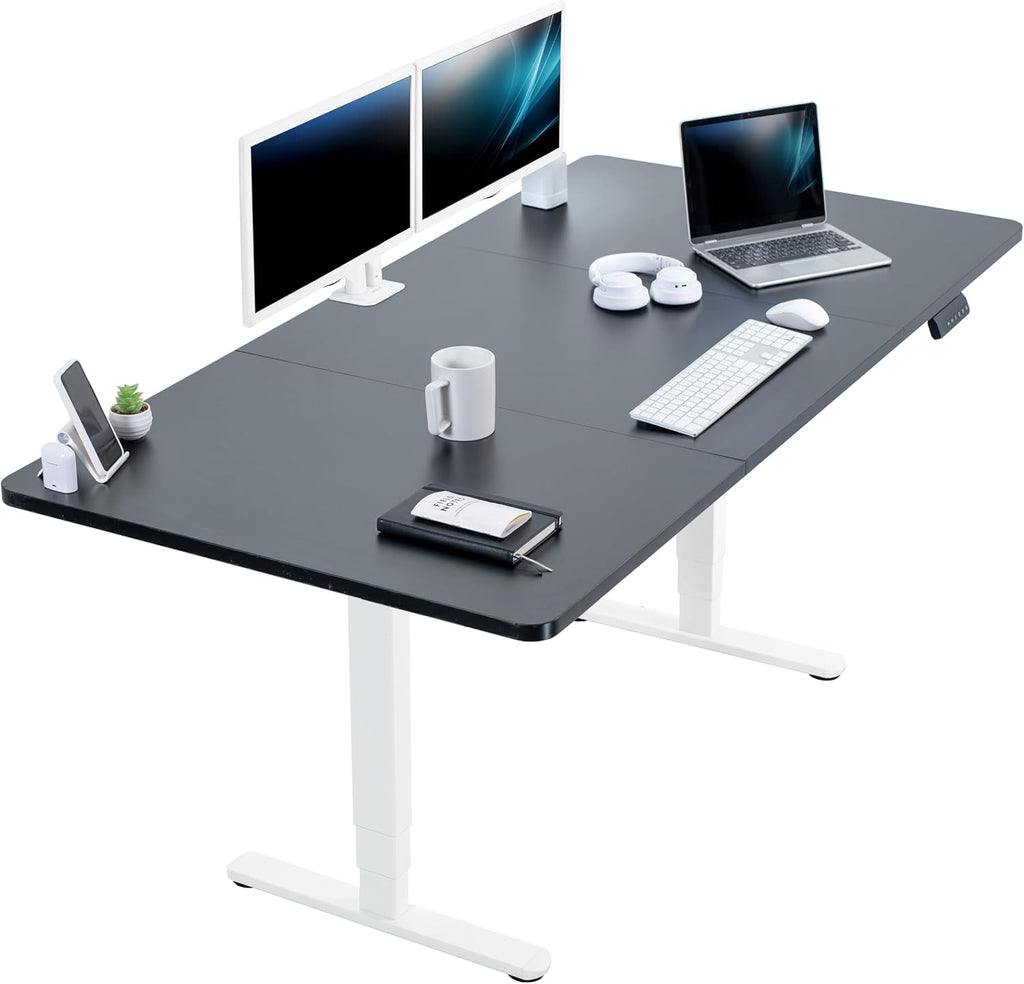 VIVO Electric 71 x 36 in Dual Motor Sit Stand Desk, Memory Height Adjustment, 2B Series, Black Top White Frame, DESK-KIT-2W7B-36
