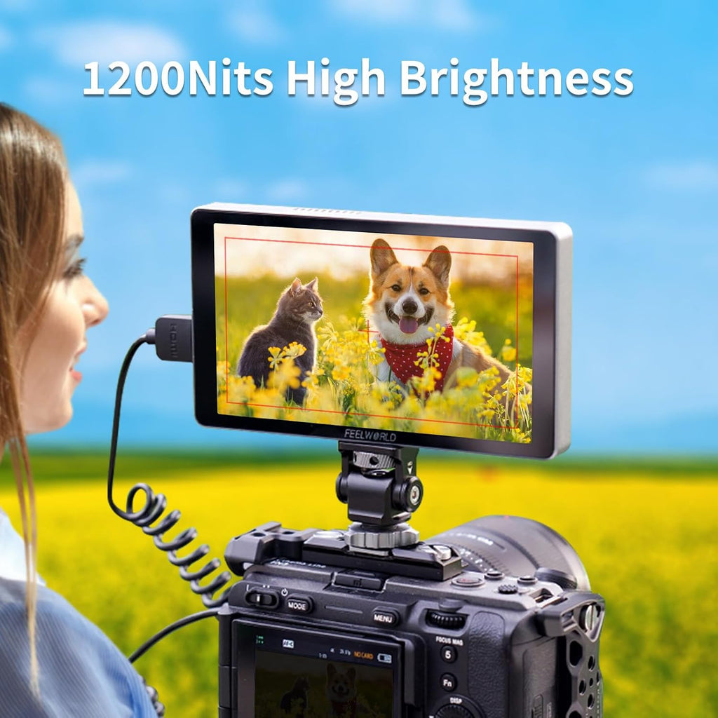 FEELWORLD P6XL 6 Inch High Brightness Touch Screen DSLR Video Monitor Built-in Battery 3000 mAh 1920x1080 4K HDMI Camera Field Monitor 1200 nits with Aluminium Shell