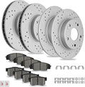 Disc Brake Kits with Pads and Rotors Front & Rear Drilled Slotted Vented Rotor for Acura Csx Type-S 2007 2008 2009 2010, for Honda Civic Si 2006-2011