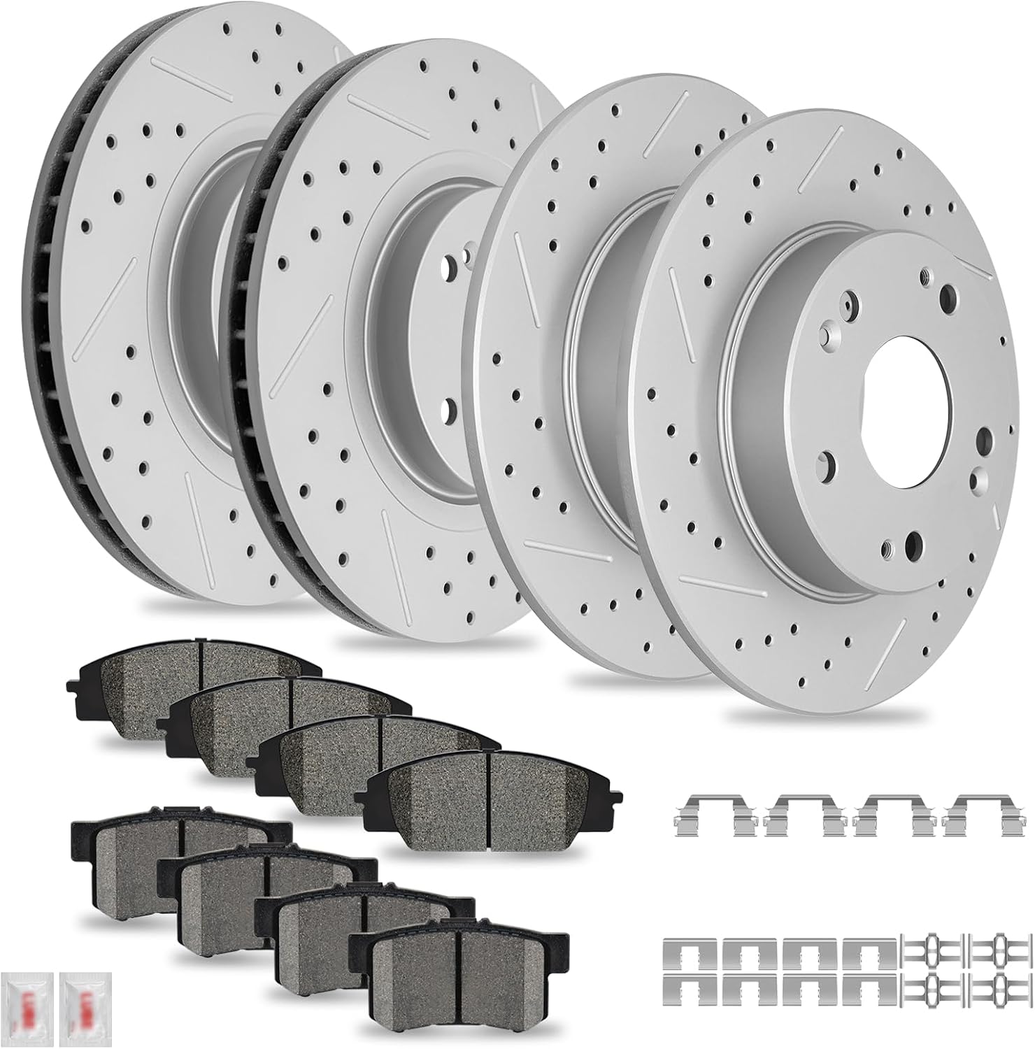 Disc Brake Kits with Pads and Rotors Front & Rear Drilled Slotted Vented Rotor for Acura Csx Type-S 2007 2008 2009 2010, for Honda Civic Si 2006-2011