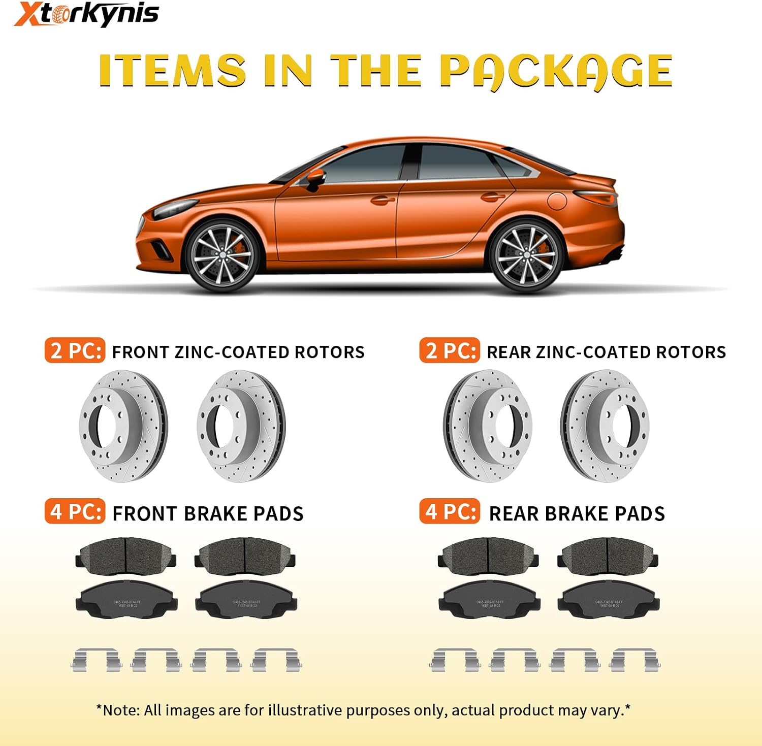 Front and Rear Brake Kit, Drilled and Slotted Disc Brake Rotor With Ceramic Pads for Honda Civic 2006 2007 2008 2009 2010 2011