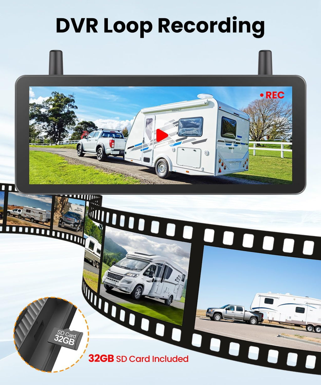 Solar Backup Camera Wireless for RVs and Trailers No-Installation - 7.2' HD 1080P Monitor,Dual Camera System, Strong Magnetic Scratch-Proof Rear View Camera for Trucks, Campers, SUVs, and Cars
