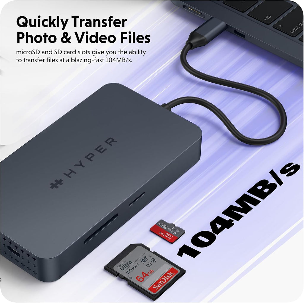 HyperDrive Dual USB C to HDMI 4K 60Hz, 10-in-1 Hub for 2-Monitor Extension, 100W Power Delivery Fast Charging, High-Speed Data Transfer, Compatible w/ M1, M2, M3, M4 MacBook, Windows, Chromebook