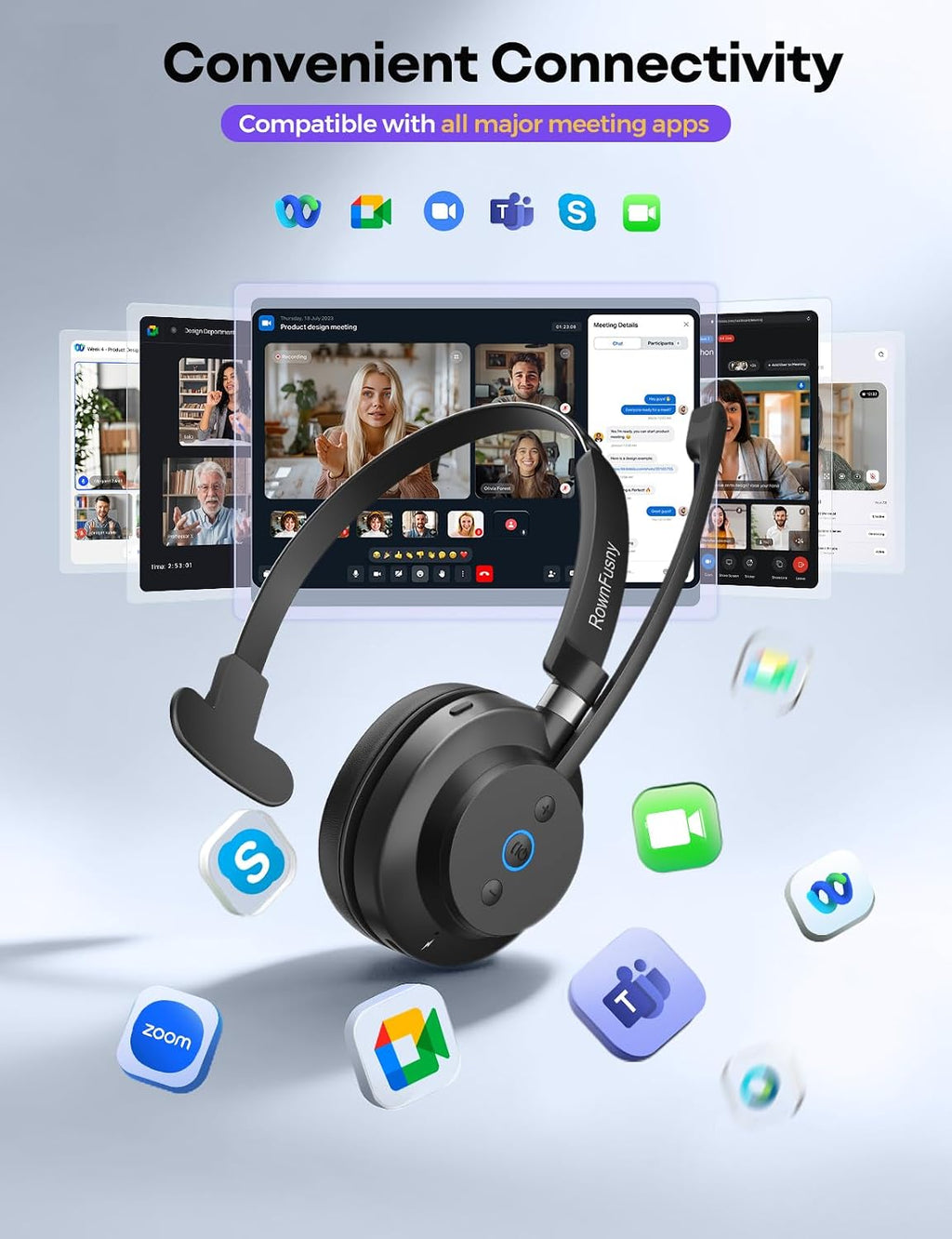 Wireless Headset with Mic for Work, Clear Sound ＆ Comfortable Computer Headset with Microphone, Bluetooth Headset with Charging Base & USB Dongle for Home/CallCenter/Teams/Zoom/Skype(Black)