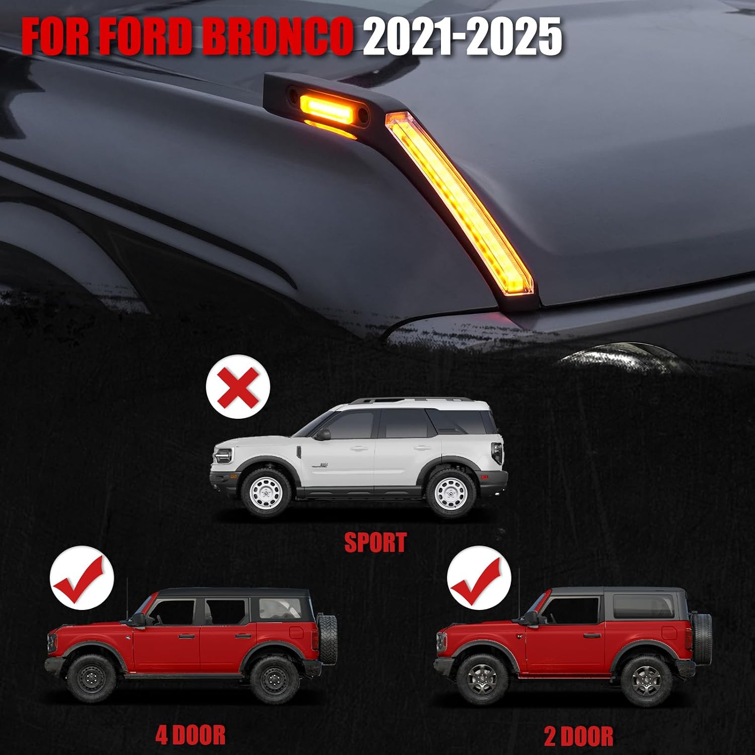 Mabett Trail Sight Light with Built-in Marker Lights for Ford Bronco 2026 2021–2025, Upgrade Hood LED Light Fit for Bronco Accessories 2/4-Door, Turn Signal and Marker Lighting