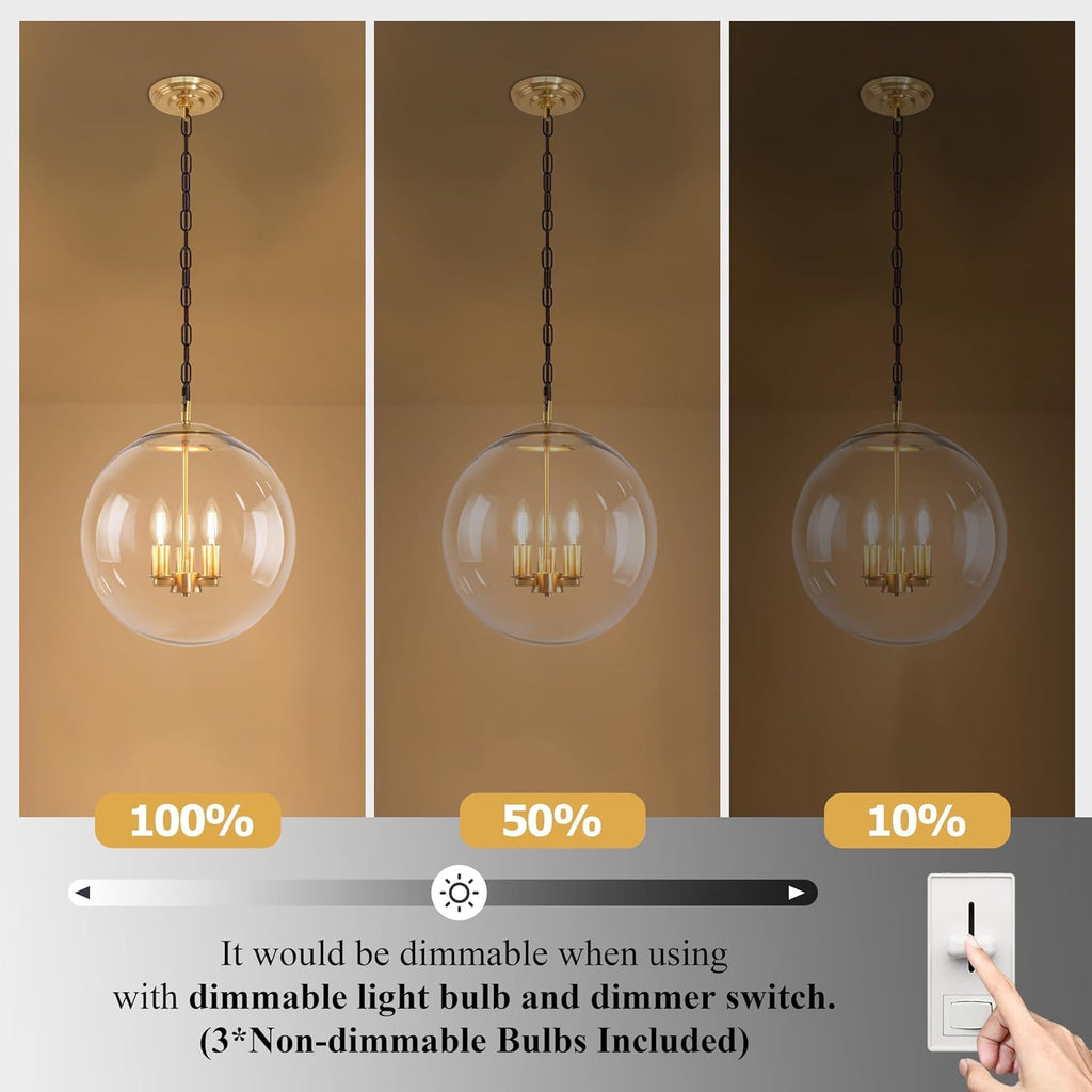 KoKo&Yukina 14' Gold Globe Pendant Light Mid Century Pendant Light Clear Glass Pendant Lights Kitchen Island Adjustable Hanging Light Fixture for Dining Room Bedroom Kitchen Island