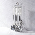 Stainless Steel Kitchenware Seven Pieces Set with Hanging Holder Ceramic Handle Kitchenware Cooking Utensils Set Dishwasher Safe Metal Kitchen Utensils Set BPA Free, White
