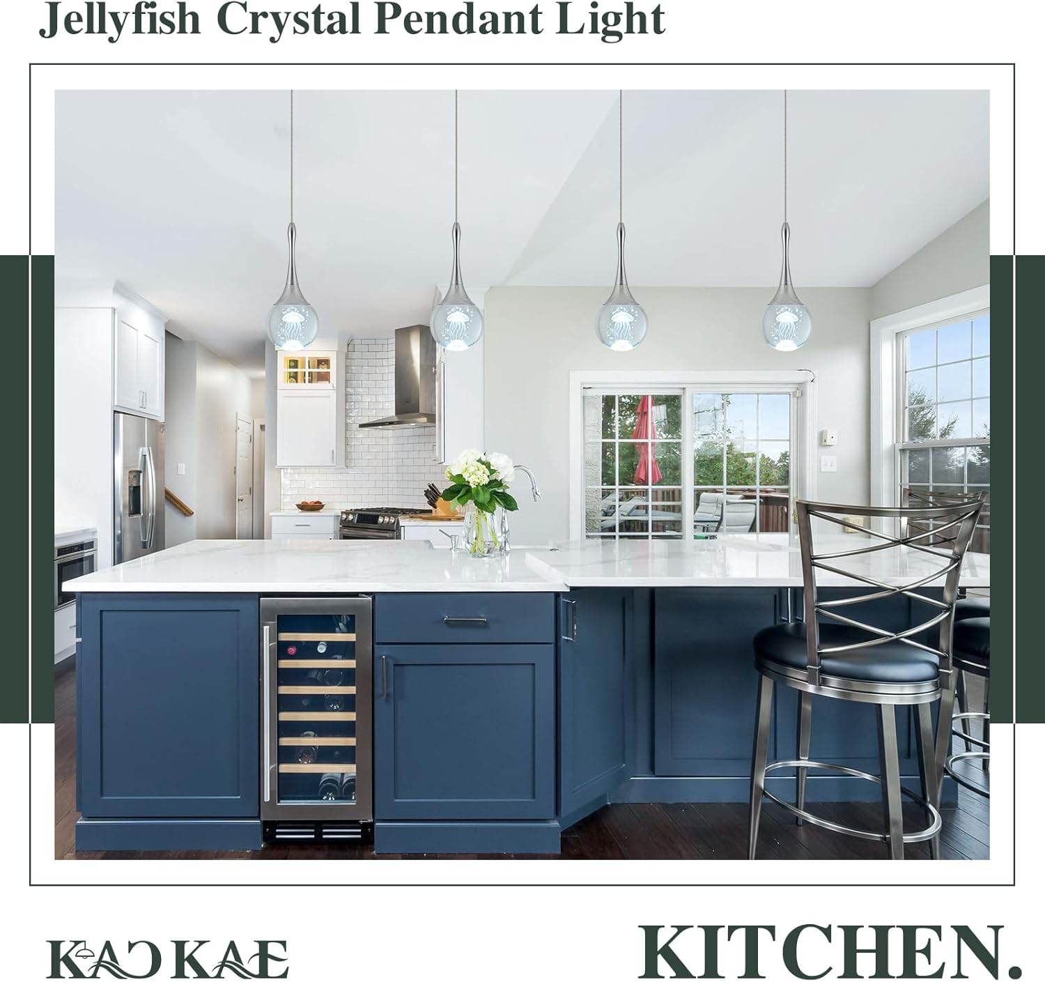 LED Pendant Light Kitchen Island Jellyfish Crystal Pendant Lights Dimmable Chrome Modern Hanging Light for Bedroom Bathroom Living Room 6000K Cool White, 3 Pack