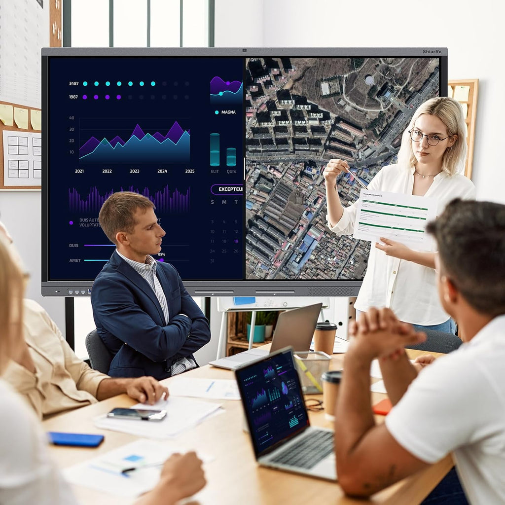 Shiarffe X5 Smart Board 75 Inch 4K Interactive Whiteboard 8GB RAM + 128GB Storage All-in-One Touchscreen Monitor Built-in 48MP Camera Mics and Speaker for Classrom Hybrid Work (Board Only)