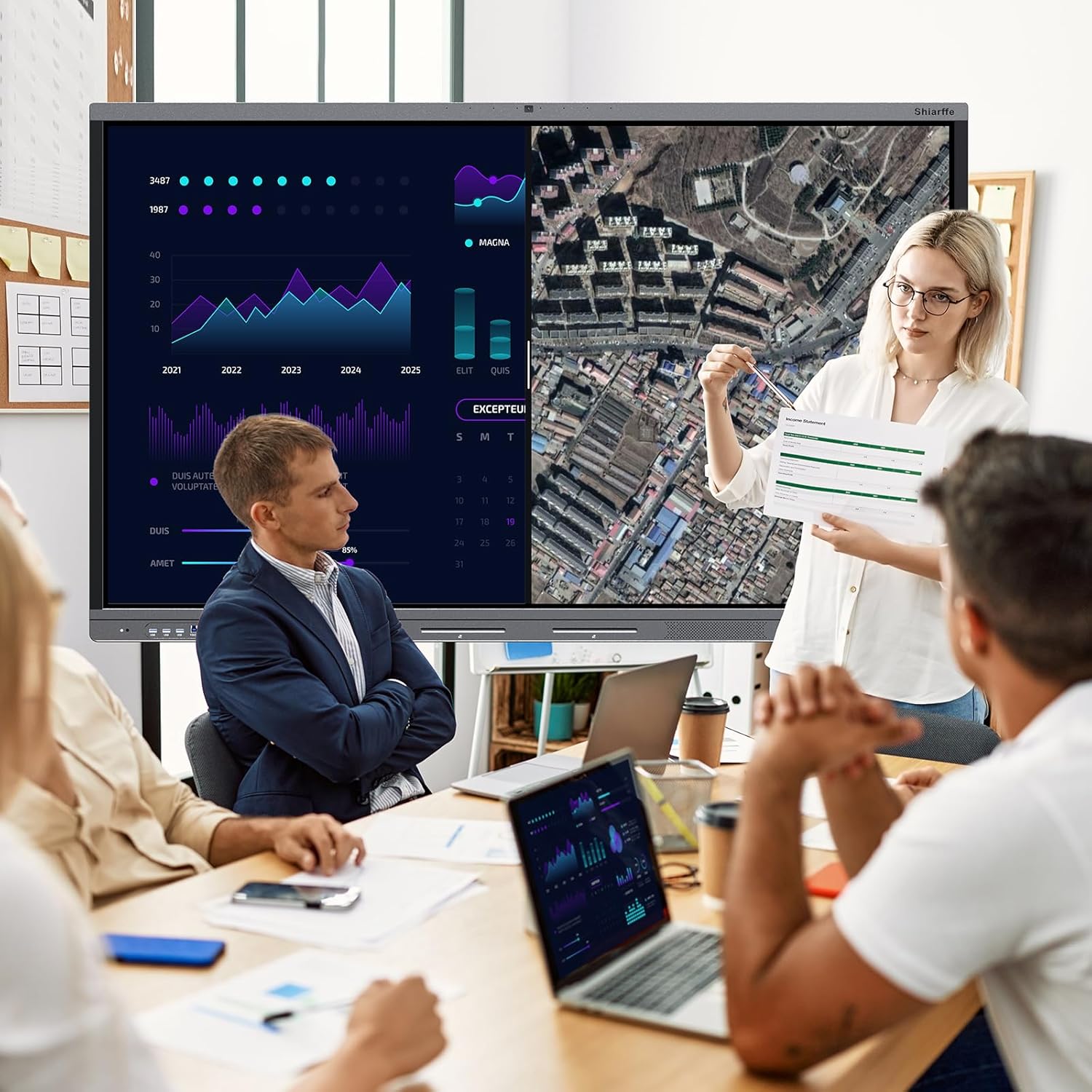Shiarffe X5 Smart Board 75 Inch 4K Interactive Whiteboard 8GB RAM + 128GB Storage All-in-One Touchscreen Monitor Built-in 48MP Camera Mics and Speaker for Classrom Hybrid Work (Board Only)