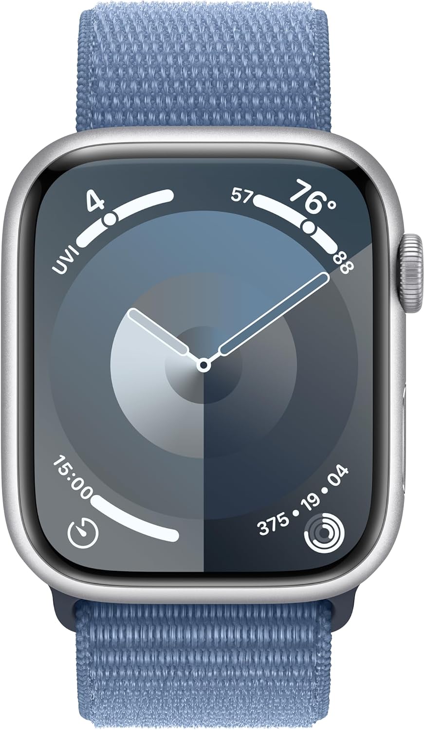 Apple Watch Series 9 [GPS + Cellular, 45mm] - Silver Aluminum Case with Winter Blue Sport Loop, One Size (Renewed)