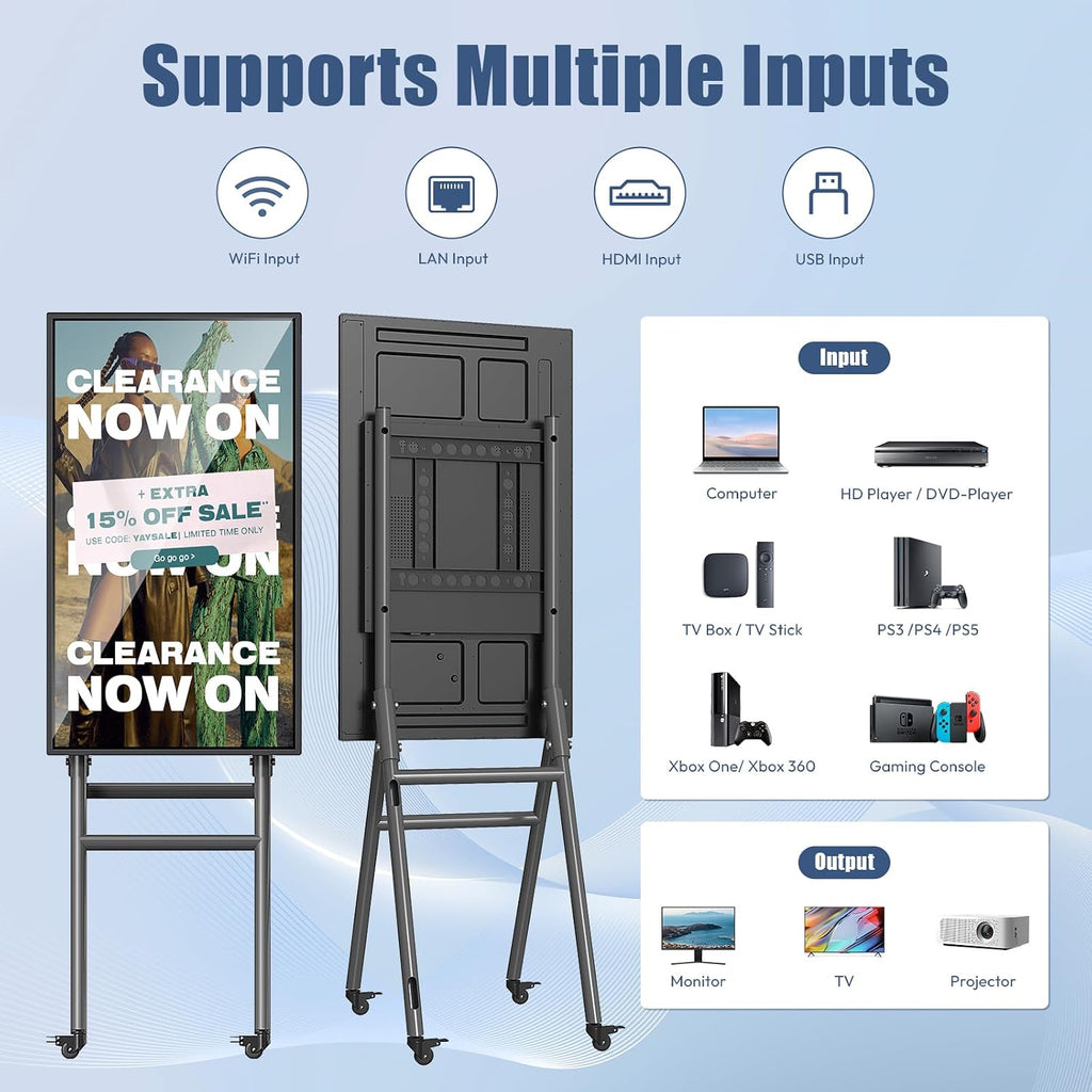 MWE 43 Inch Mobile Digital Signage Display Touchscreen Kiosk with Flight Case, Portable LCD Screen with Screen Mirroring App Publishing, Advertising Display Poster, Android OS