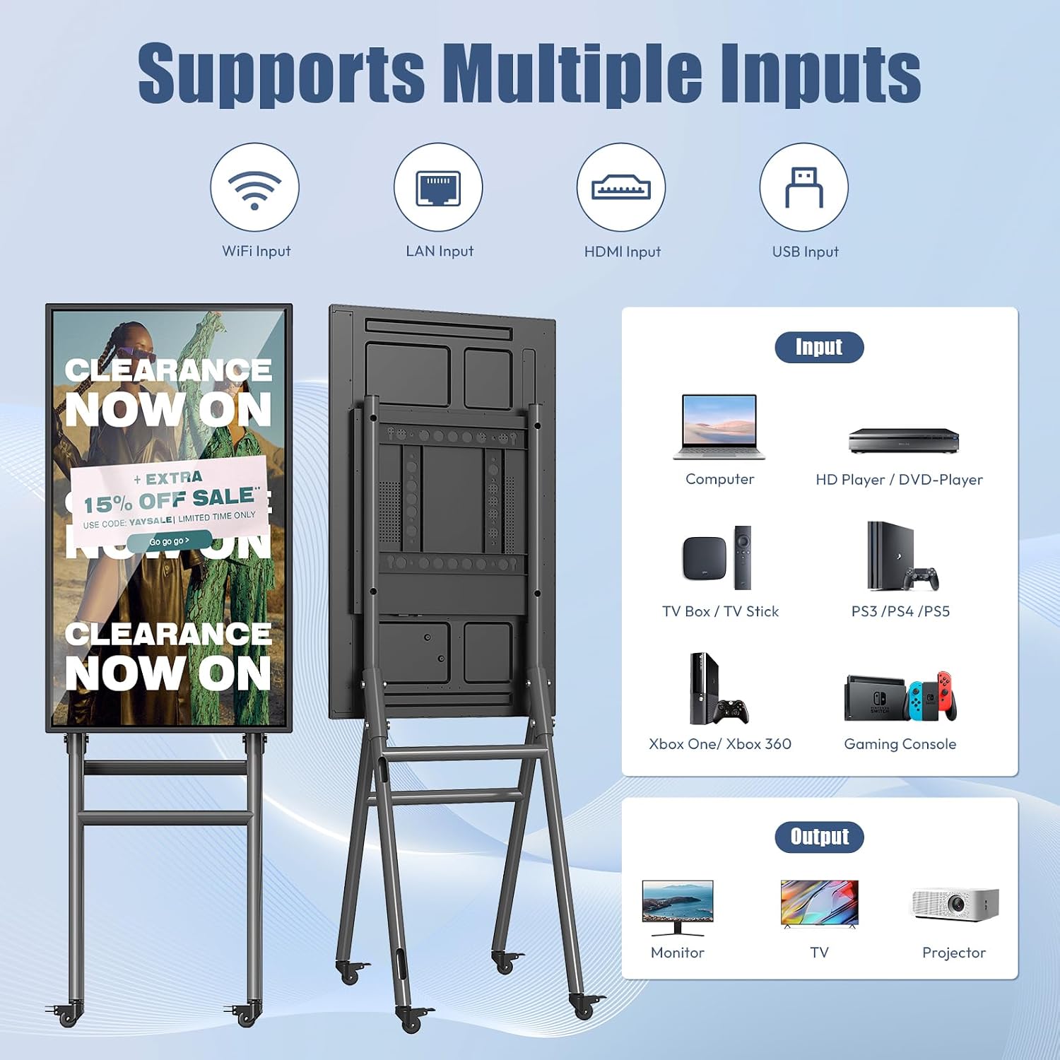 MWE 43 Inch Mobile Digital Signage Display Touchscreen Kiosk with Flight Case, Portable LCD Screen with Screen Mirroring App Publishing, Advertising Display Poster, Android OS