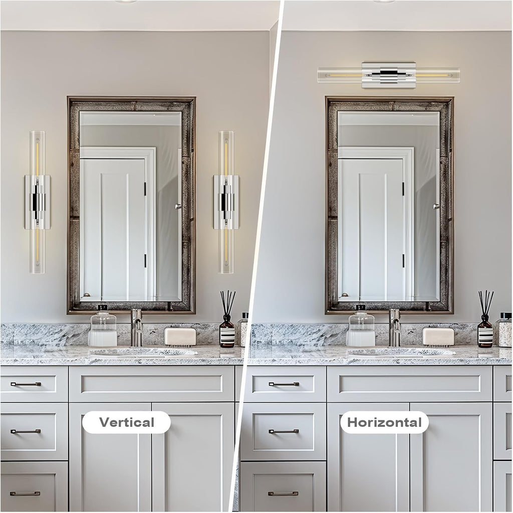 Wall Light Fixtures,Industrial Wall Sconces Clear Glass Wall Mount Sconce, Chrome Nickel Bathroom Vanity Light, Wall Lamp for Living Room Bedroom Hallway(Bulb Included)
