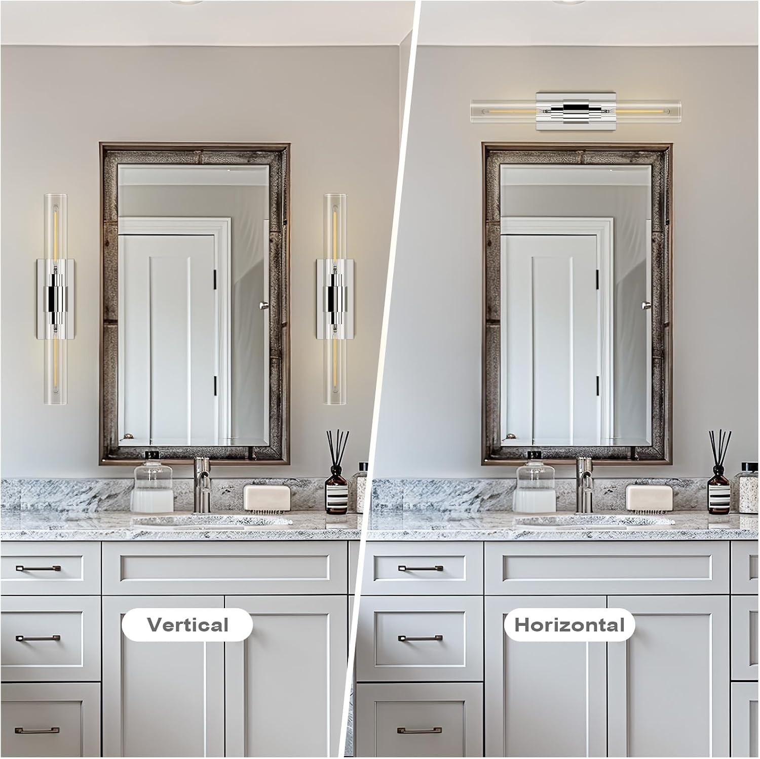 Wall Light Fixtures,Industrial Wall Sconces Clear Glass Wall Mount Sconce, Chrome Nickel Bathroom Vanity Light, Wall Lamp for Living Room Bedroom Hallway(Bulb Included)