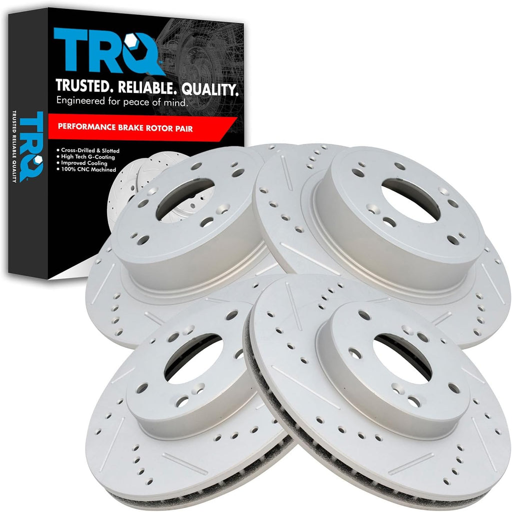 TRQ Performance Front and Rear Brake Rotor Set G Coated Drilled and Slotted Compatible with 2005-2017 Honda Accord