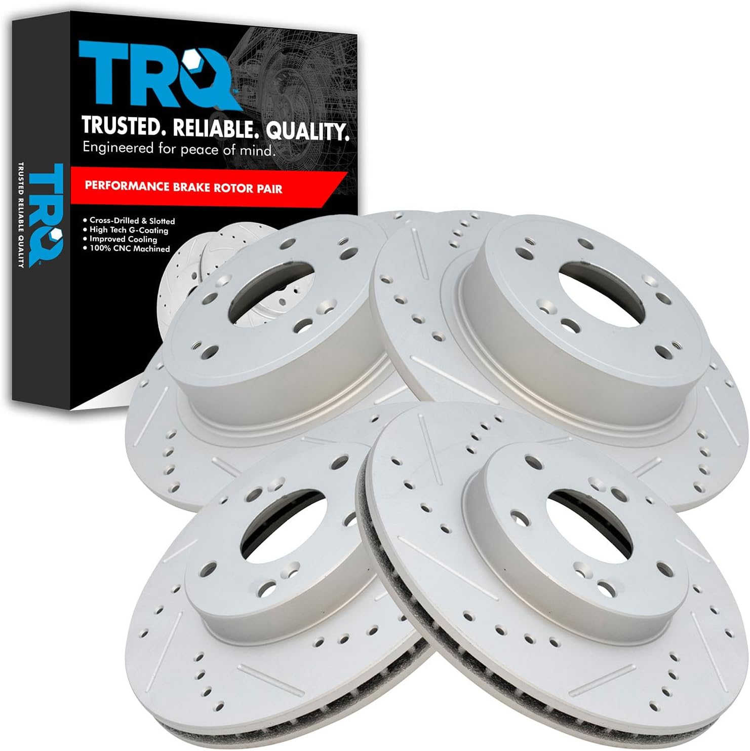 TRQ Performance Front and Rear Brake Rotor Set G Coated Drilled and Slotted Compatible with 2005-2017 Honda Accord