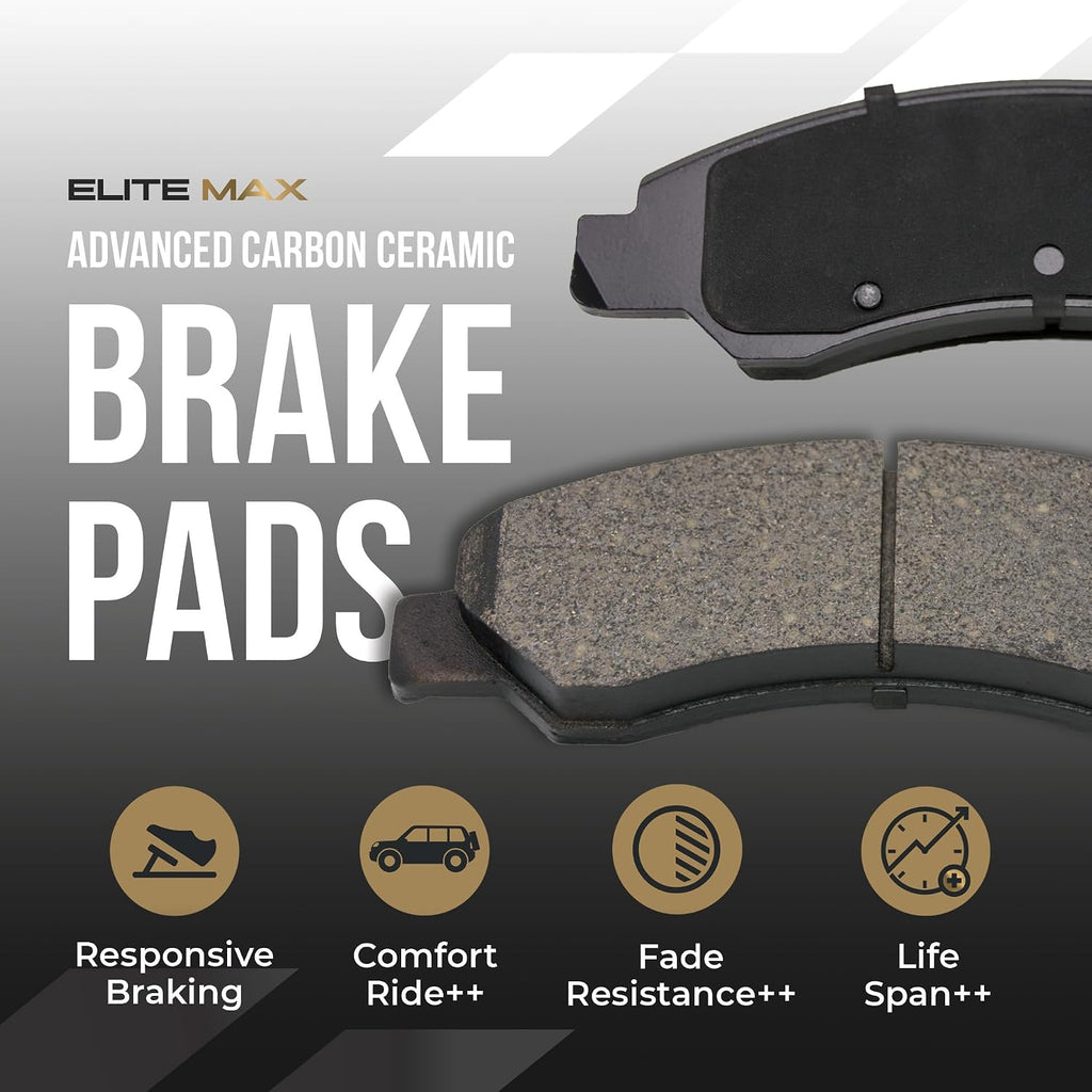 Max Advanced Brakes Front Brake Kit Compatible With 2006-2010 2011 Honda Civic Si Compatible With Acura CSX Type-S Replacement Drilled Slotted Black Coated Disc Brake Rotors and Ceramic Brake Pads